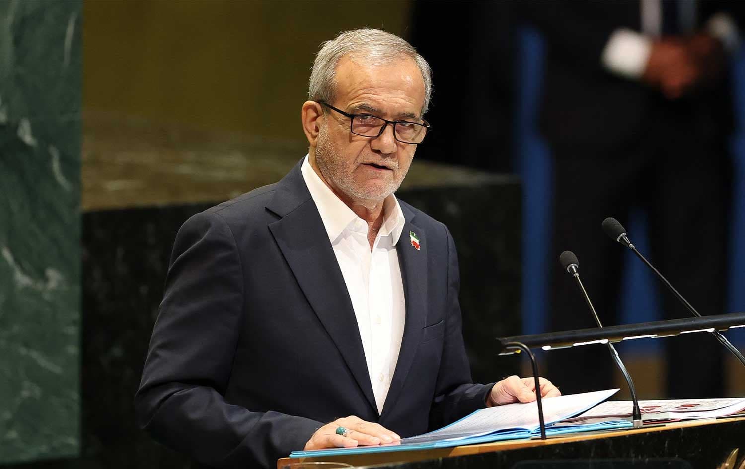 Iranian President Masoud Pezeshkian addresses the UN General Assembly in New York, September 24, 2025. File photo: AFP