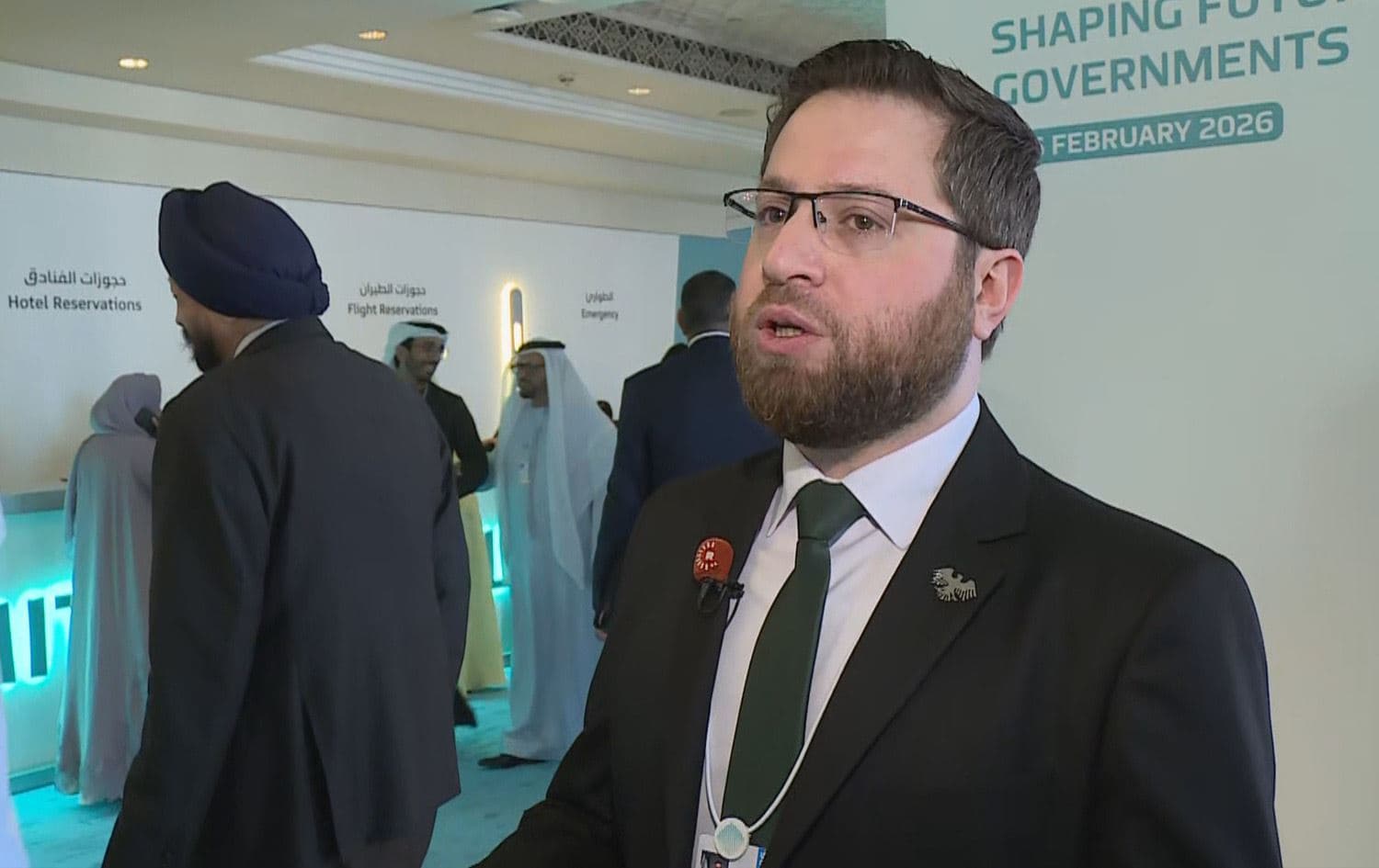 Syria’s Minister of Administrative Development Mohammad Hassan al-Sakkaf speaking to Rudaw in Dubai on February 3, 2026.