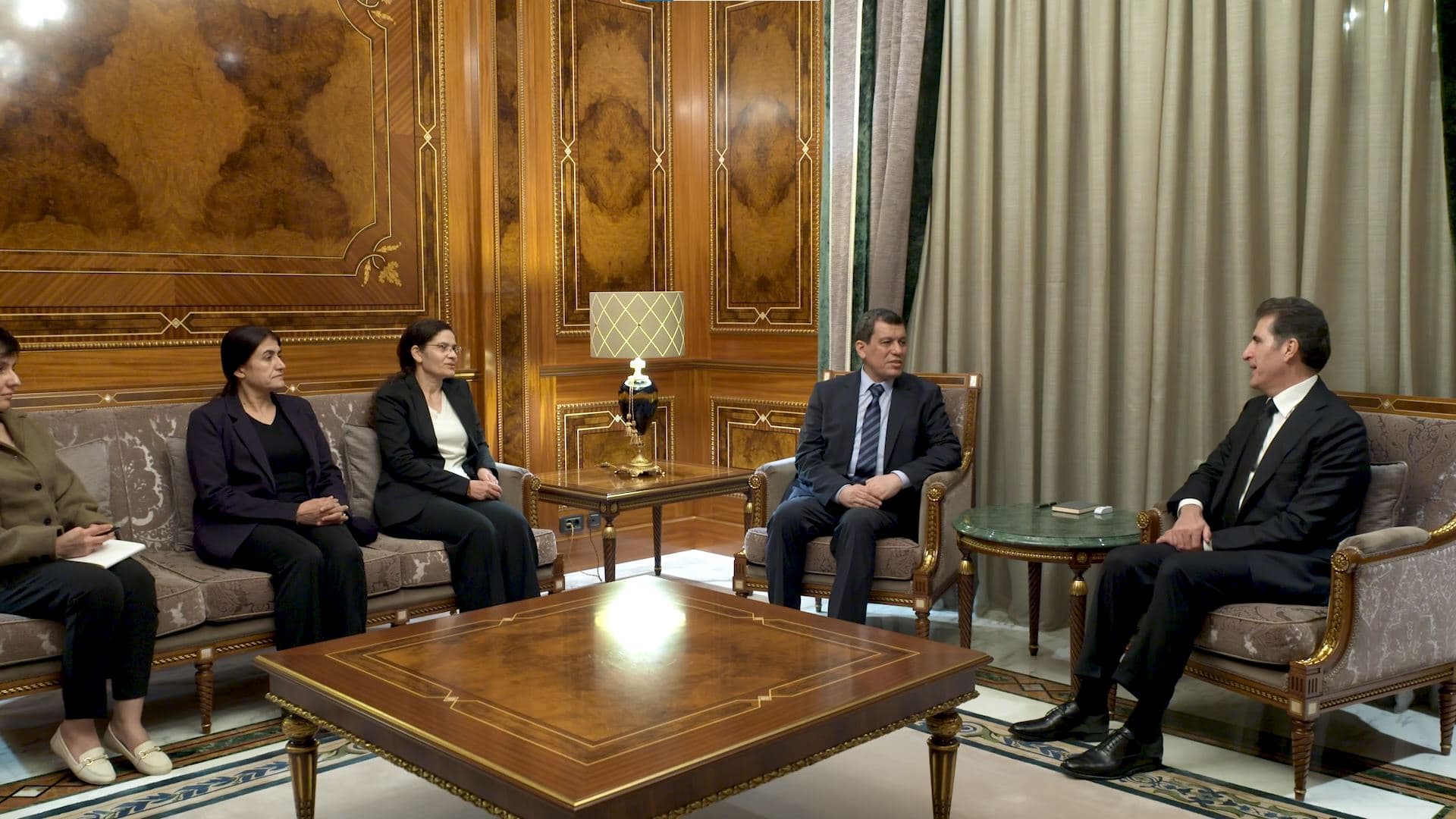 President Barzani and Rojava delegation meeting in Erbil on February 5, 2026. Photo: screengrab/handout