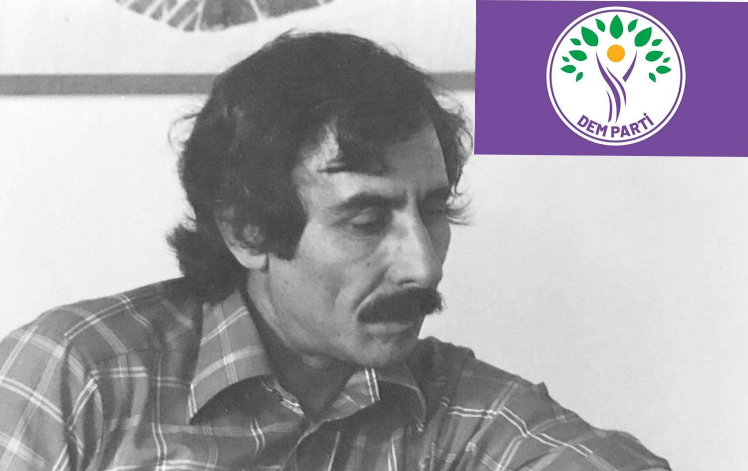 Mehmed Emîn Bozarslan û logoya DEM Partiyê / Wêne: Rûdaw Grafîk