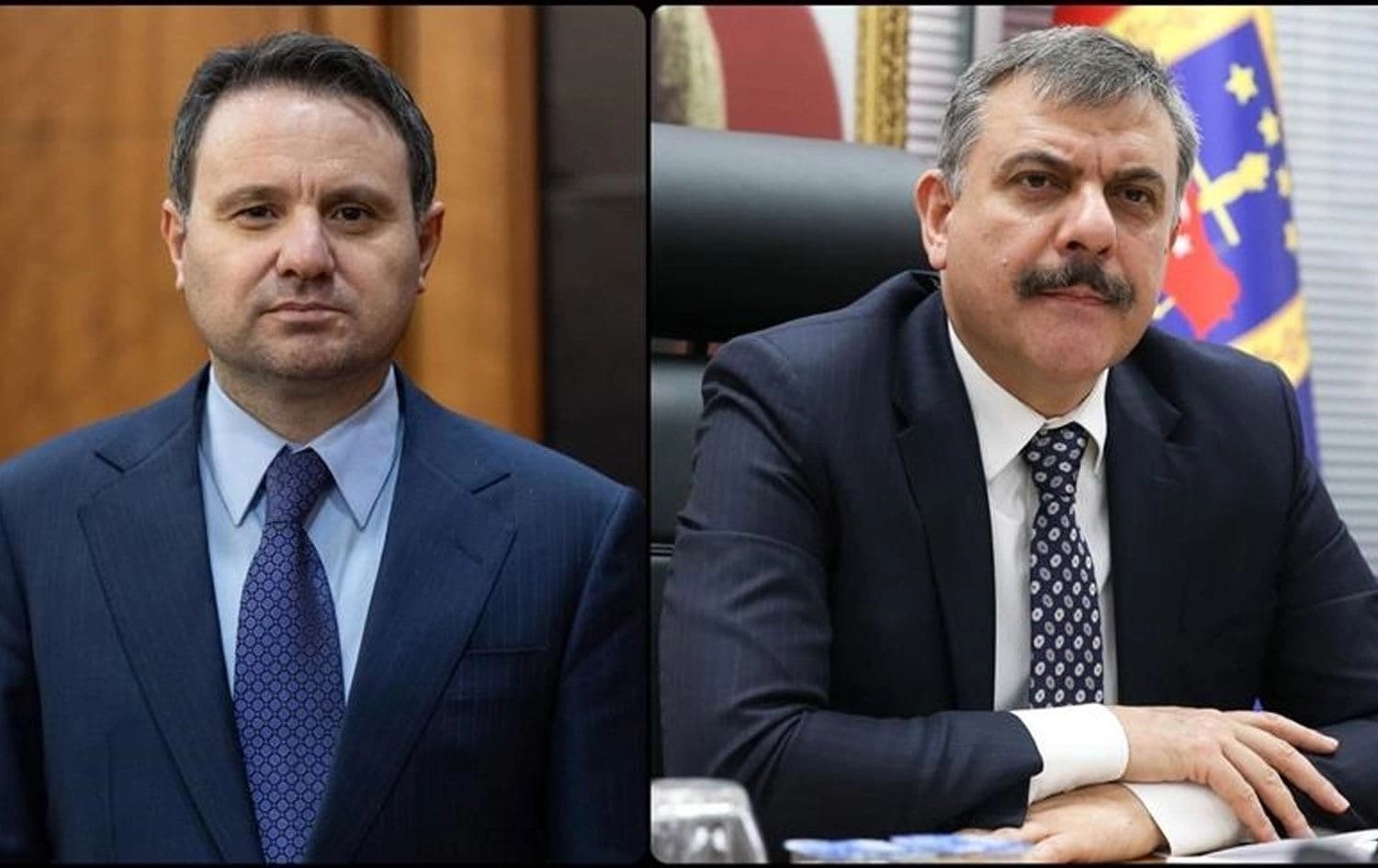 مستەفا چفتچی، وەزیری ناوخۆ (دەستە راست) و ئاکن گورلەک، وەزیری داد (دەستە چەپ)