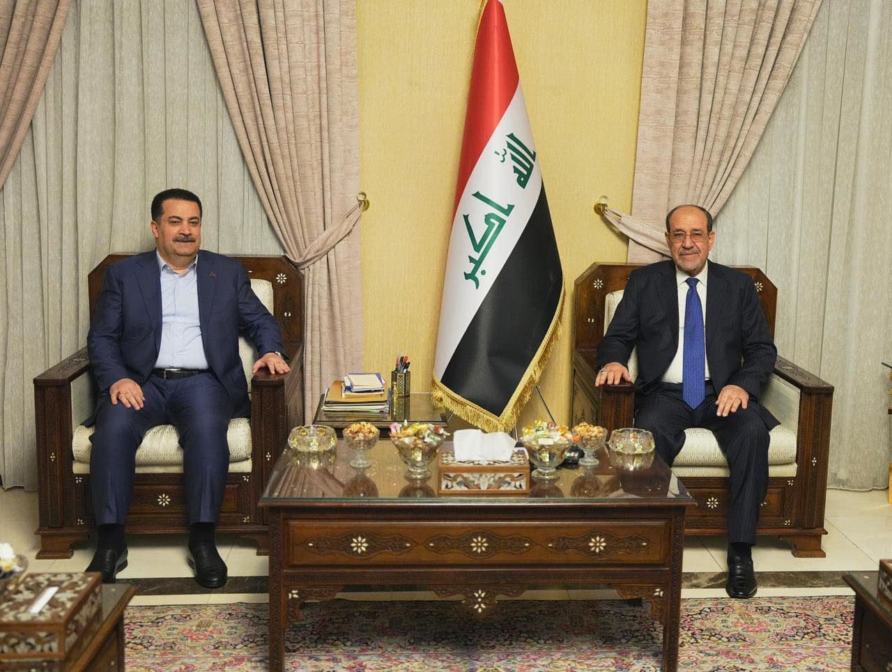 Sudani (left) and Maliki (right) meeting in Baghdad on February 12, 2026. Photo: Sudani's office