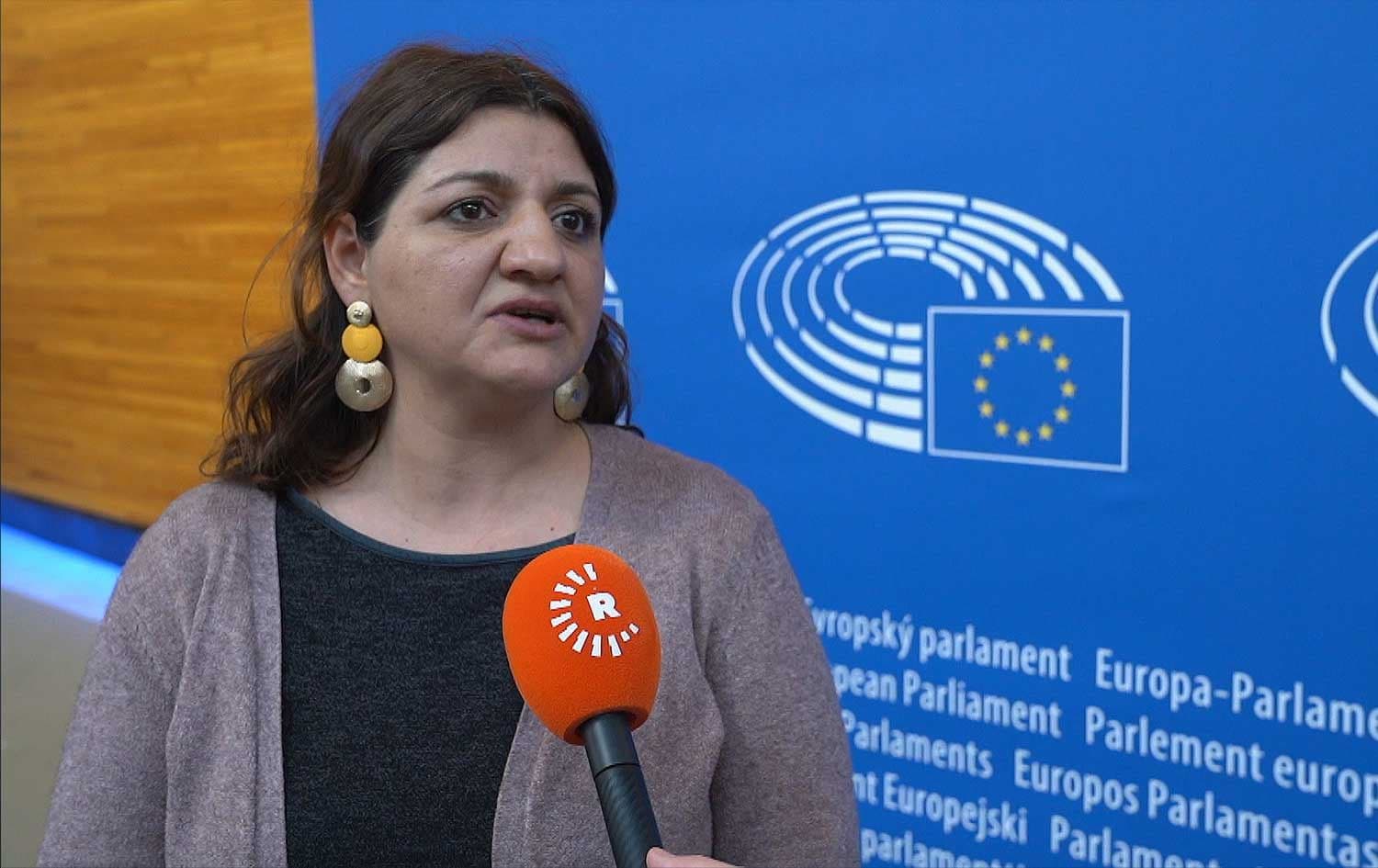 Ozlem Demirel, a Kurdish member of the European Parliament from the German left party, speaks to Rudaw on February 17, 2026. Photo: Screengrab/ Rudaw