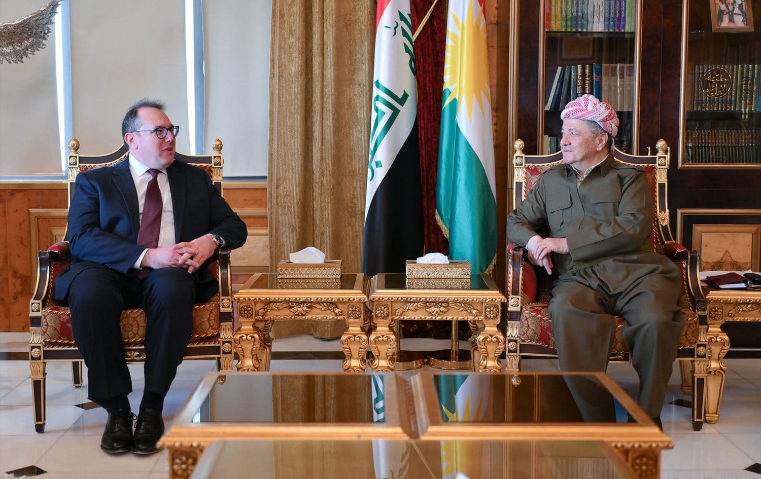Photo caption: President Masoud Barzani meets with Joshua Harris, charge d’affaires of the US Embassy in Iraq, in Pirmam, Erbil, on February 18, 2026. Photo: Barzani Headquarters