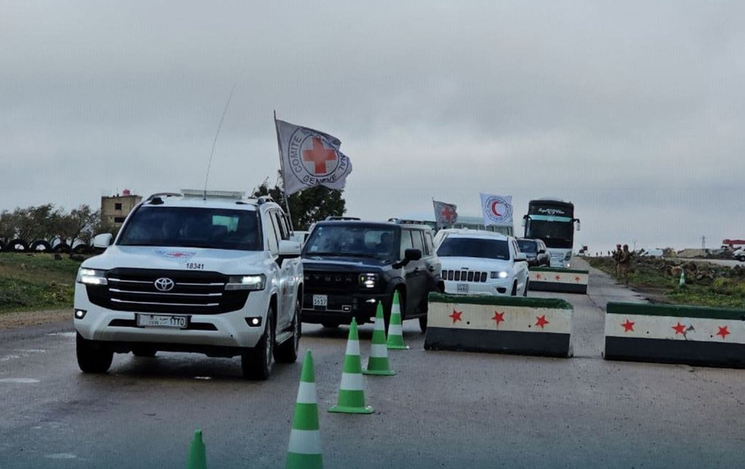 The transportation of 61 Druze prisoners by Syrian state forces to Suwayda to be swapped by Damascus-affiliated prisoners on February 26, 2026. Photo: Syrian state media
