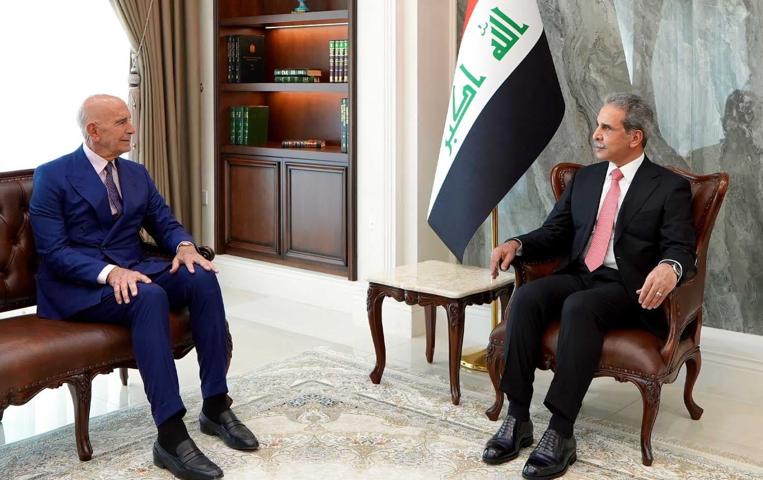The president of Iraq’s Supreme Judicial Council Faiq Zidan (right) meets with the United States special envoy Tom Barrack in Baghdad on February 27, 2026. Photo: Supreme Judicial Council