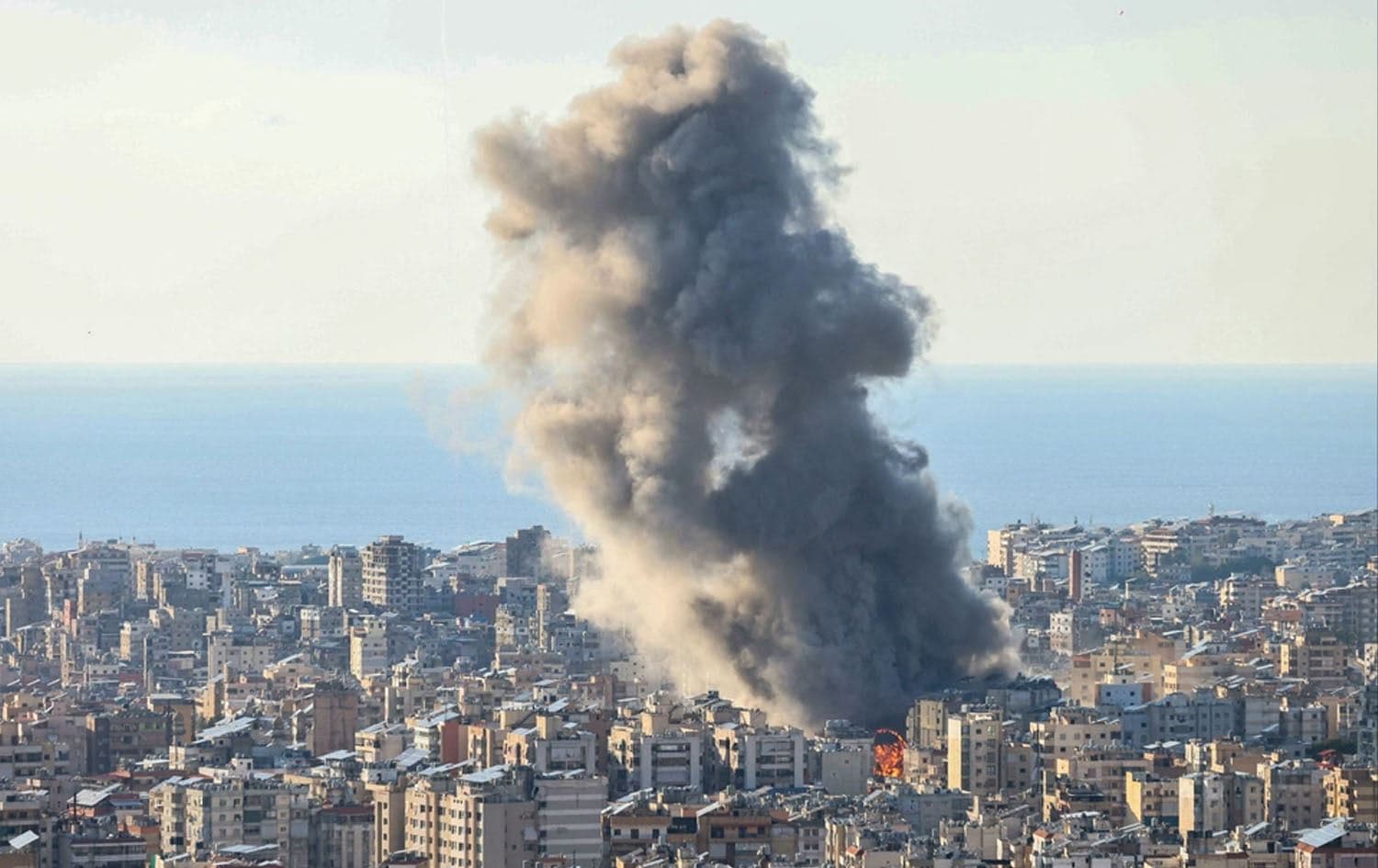 Smoke plumes billow following Israeli bombardment on Beirut's southern suburbs on March 2, 2026. Photo: Ibrahim Amro / AFP
