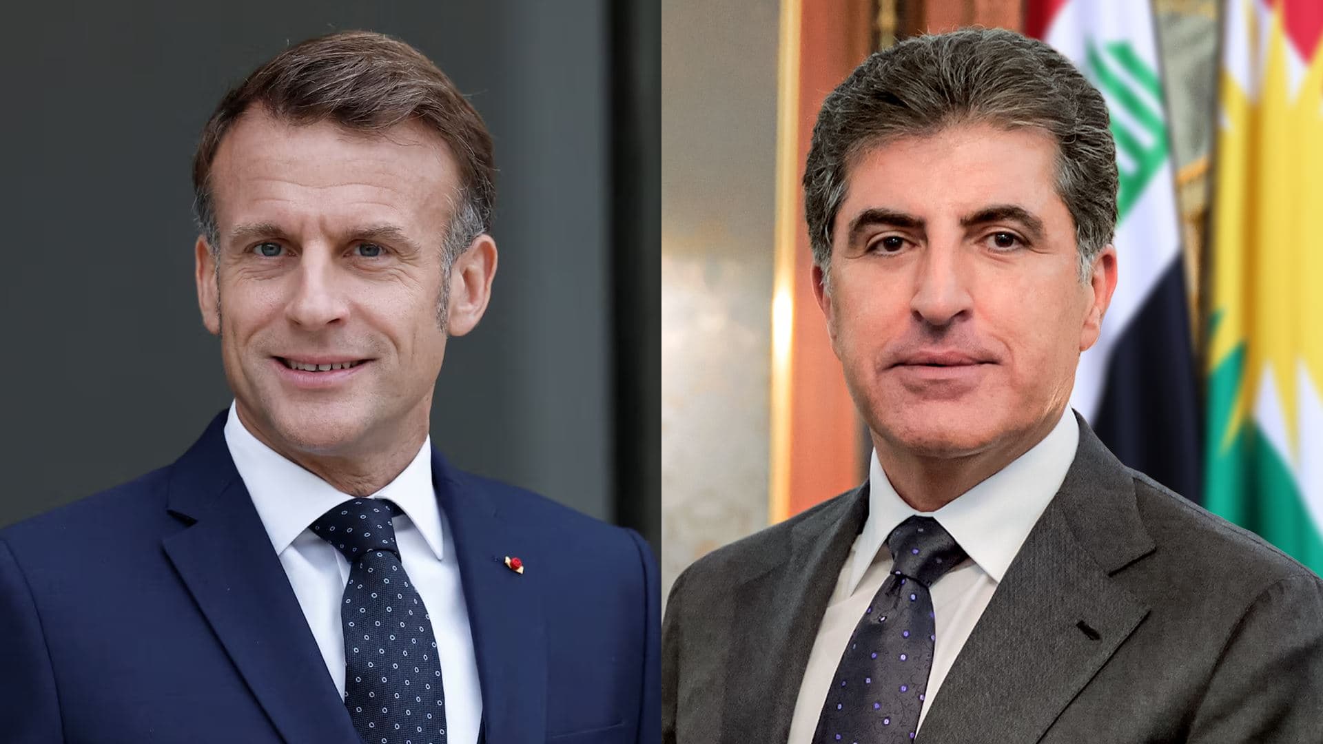 President Nechirvan Barzani (right) and Emmanuel Macron (left). Photos: via Kurdistan Region Presidency