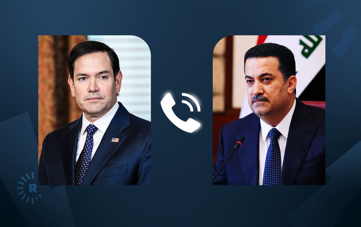 US Secretary of State Marco Rubio (left) and Iraqi Prime Minister Mohammed Shia’ al-Sudani (right). Graphic: Rudaw