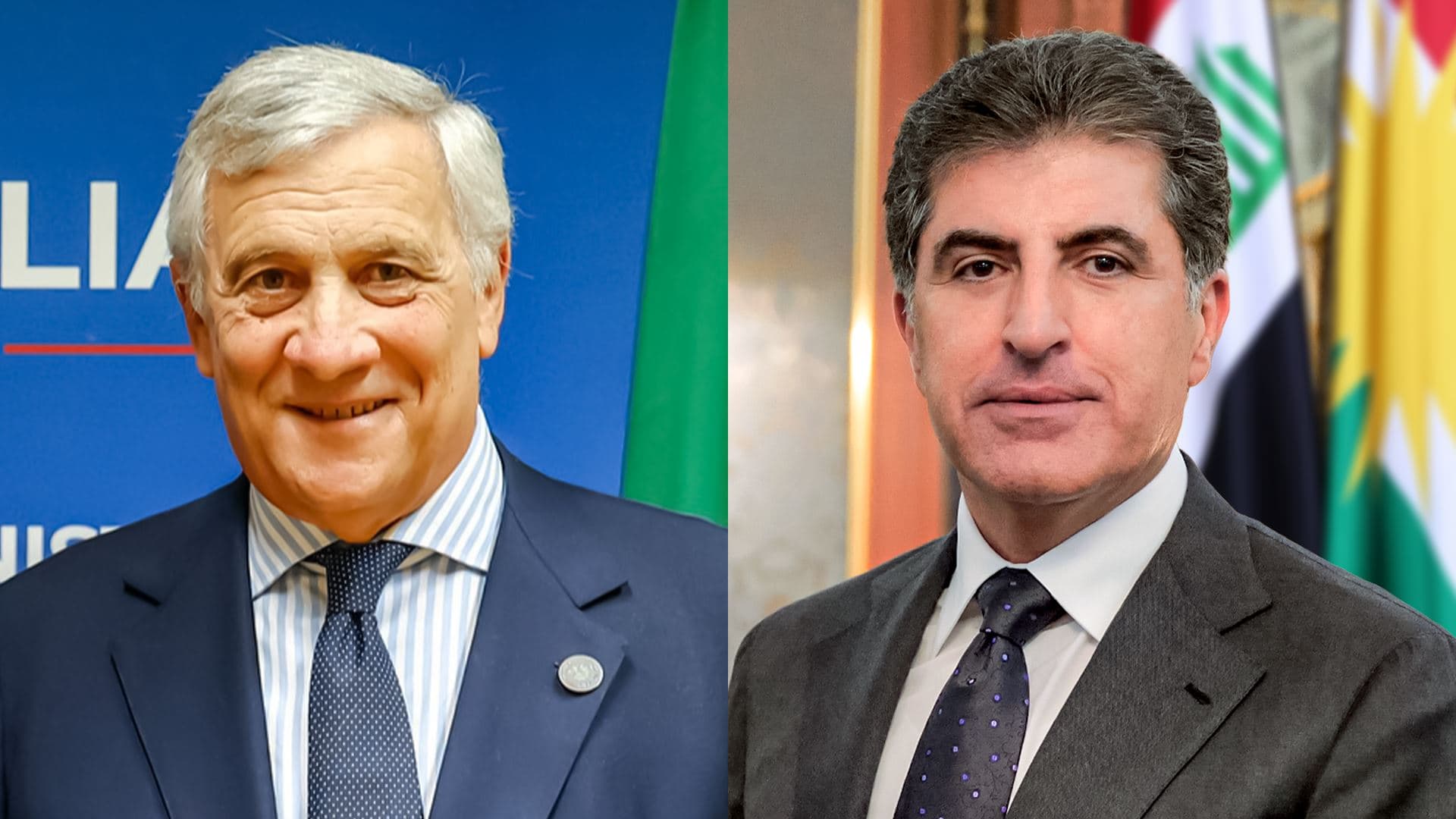 Kurdistan Region President Nechirvan Barzani (right) and Italian Foreign Minister Antonio Tajani. Photos: via Kurdistan Region Presidency