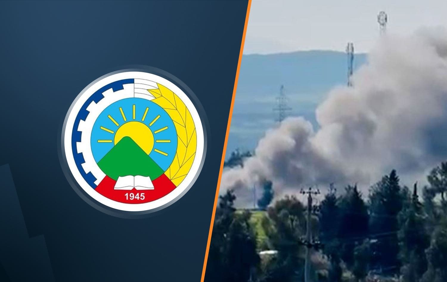 PDKI logo and file photo of a drone strike in Erbil. Graphic: Rudaw
