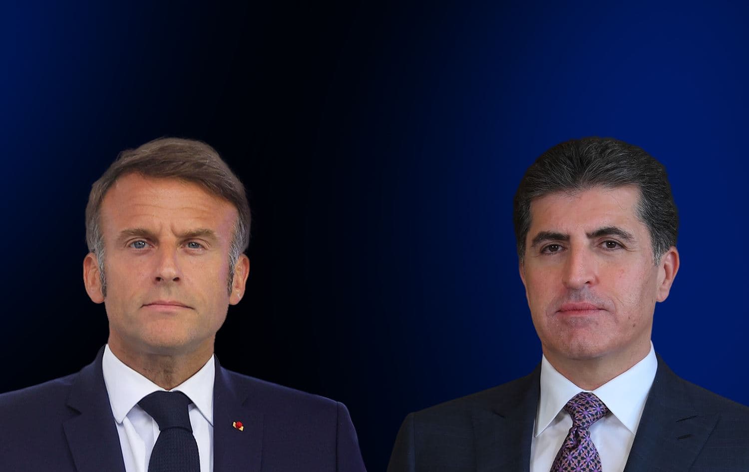 Kurdistan Region President Nechirvan Barzani (right) and French President Emmanuel Macron. Graphic: Rudaw