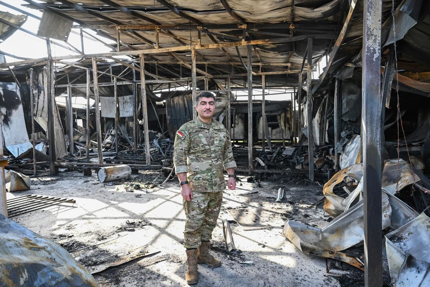 Sirwan Barzani, commander of the Makhmour-Gwer front visited the site of an attack on a joint Peshmerga-French base in Mala Qara, around 60 kilometers southwest of Erbil, on Friday, March 13, 2026. Photo: Sirwan Barzani