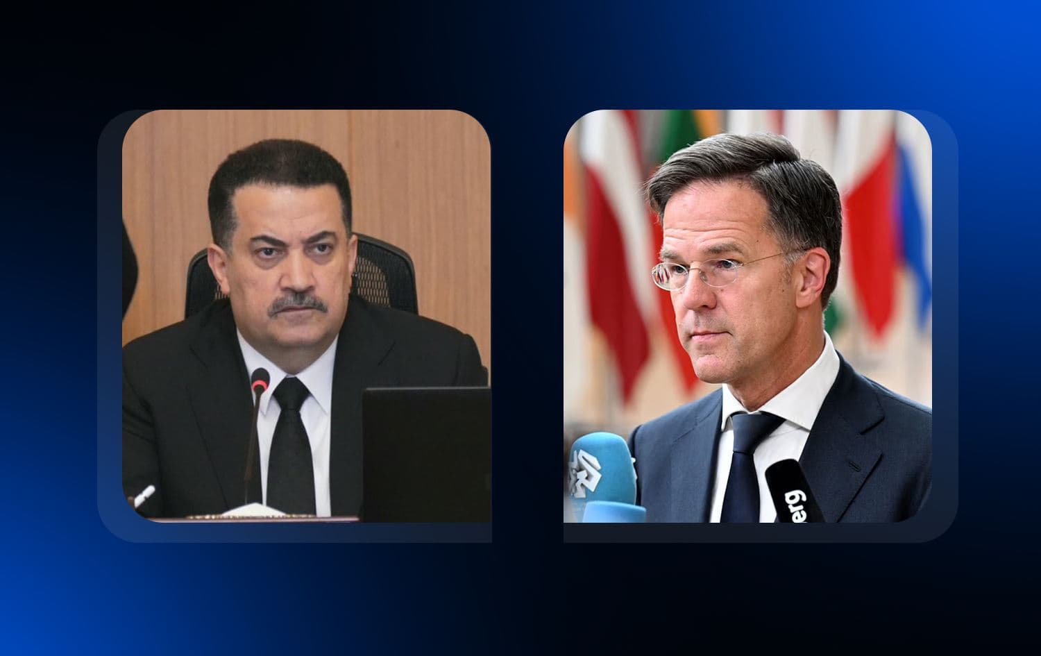 Iraqi Prime Minister Mohammed Shia’ al-Sudani (left) and NATO Secretary General Mark Rutte. Graphic: Rudaw