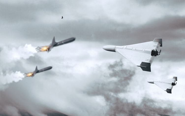 An AI -generated image of drones and missiles. Graphic: Rudaw