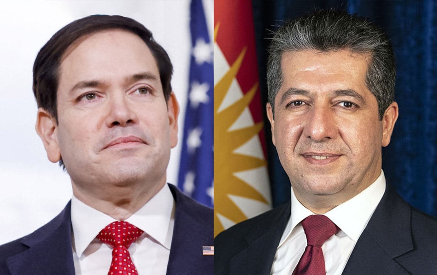 US Secretary of State Marco Rubio (left) and Kurdistan Region Prime Minister Masrour Barzani (right). Graphic: Rudaw
