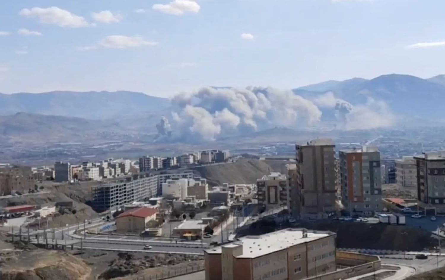 Smoke plumes rise from Sanandaj, Kurdistan province, Iran, amid the US-Israeli conflict with Iran.File: Social media