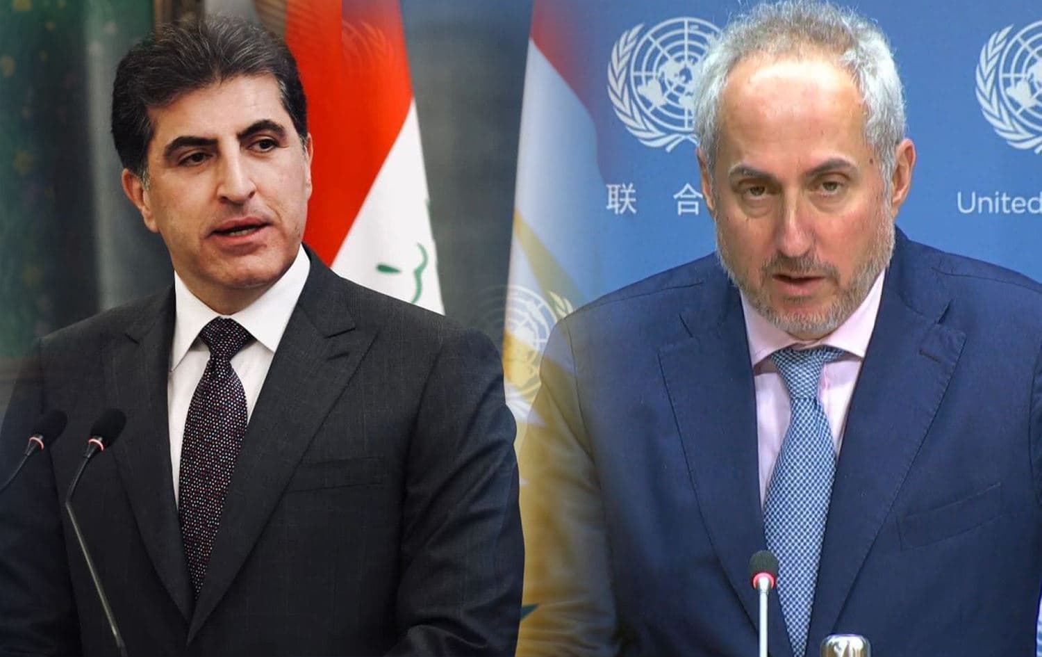 Stephane Dujarric û Nêçîrvan Barzanî\ Wêne: Rûdaw Grafîk