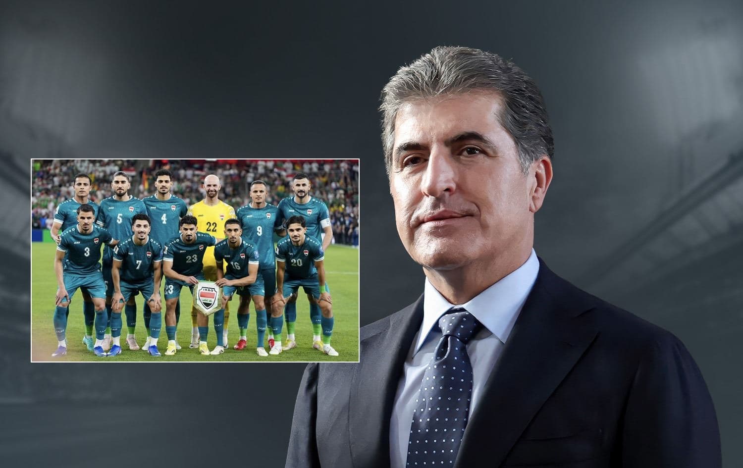 Iraqi national football team and President Barzani. Graphic: Rudaw