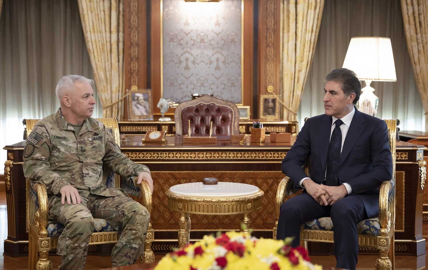 Kurdistan Region President Nechirvan Barzani meets Kevin Lambert, the commander of the US-led Global Coalition to Defeat ISIS, on April 9, 2026. Photo: Kurdistan Region Presidency