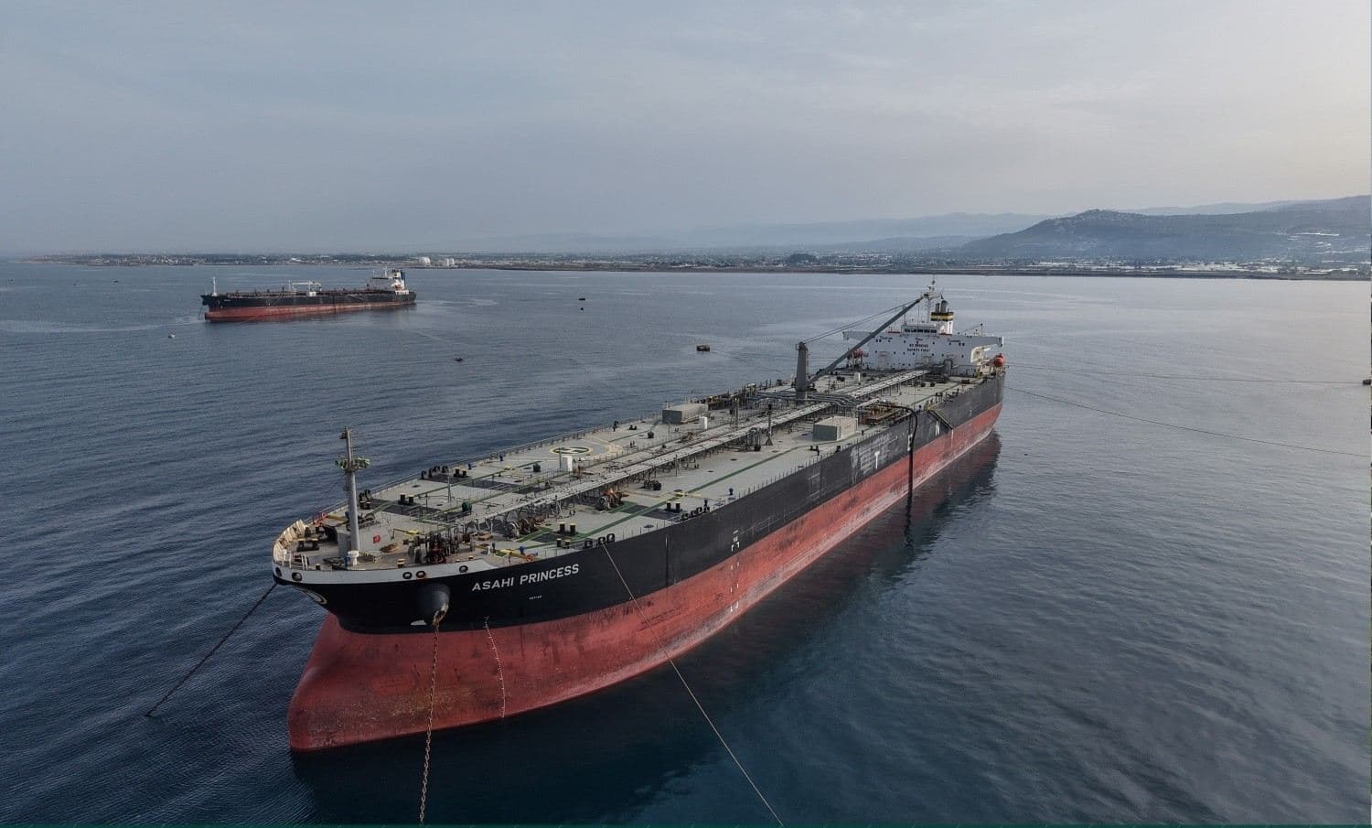 Greek-flagged crude oil tanker Asahi Princess docked at Syria’s Baniyas terminal to load Iraqi fuel oil on April 15, 2026. Photo: Syrian Petroleum Company/Facebook.
