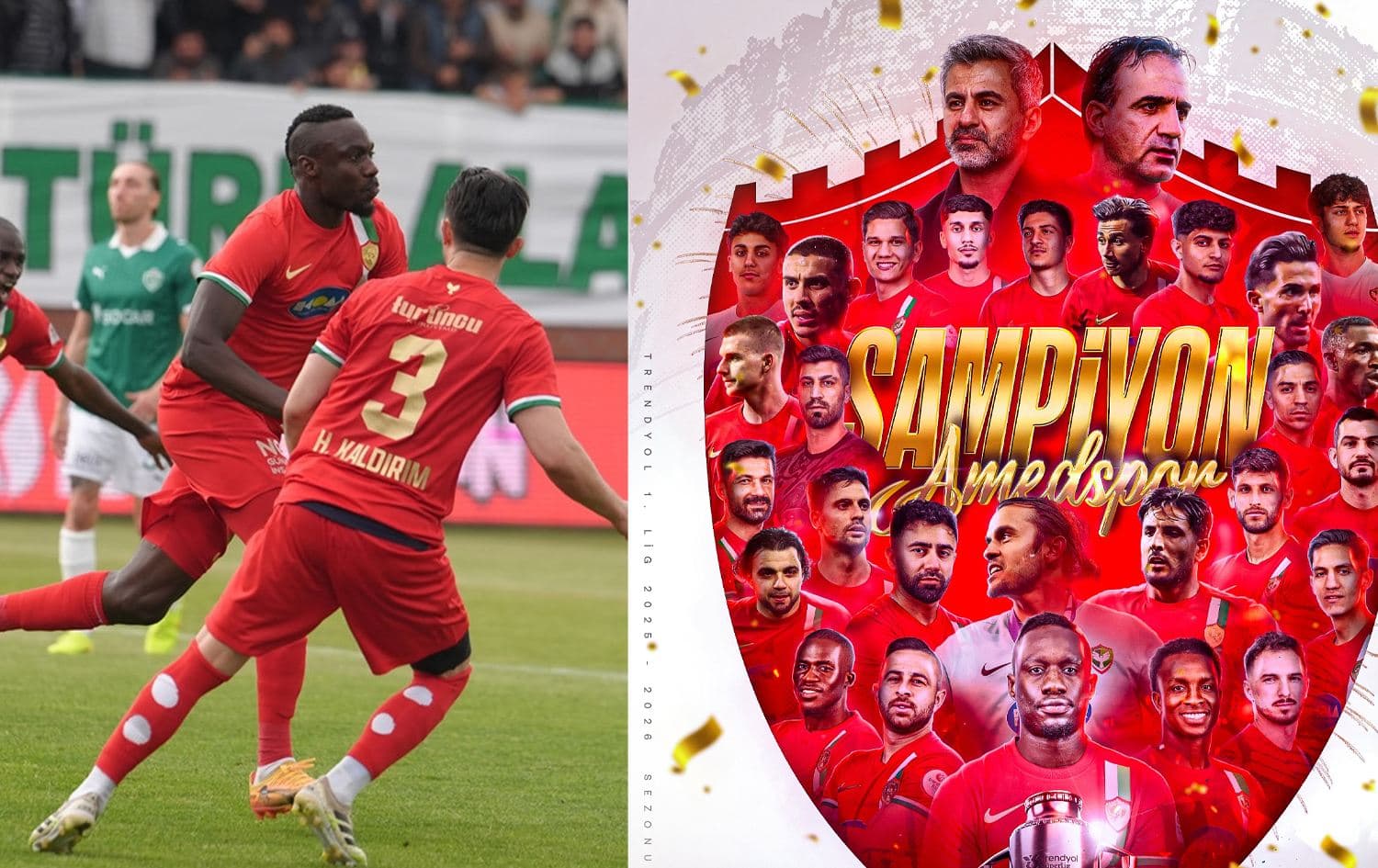One of Amedspor's matches and a poster it posted on social media after the historic achievement.