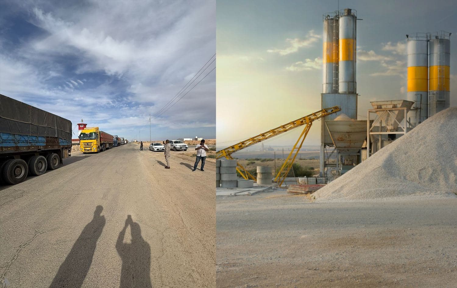 First shipment of Iraqi cement to Syria and a cement factory. Credit: Syrian and Iraqi state media.