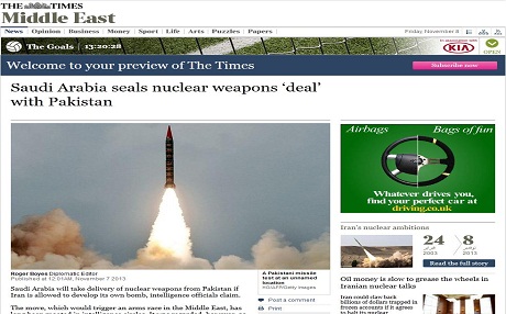 The Times: Siûdiyê dixwaze çekên atomî ji Pakistanê bikire