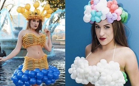 Balondan elbise yapıyor