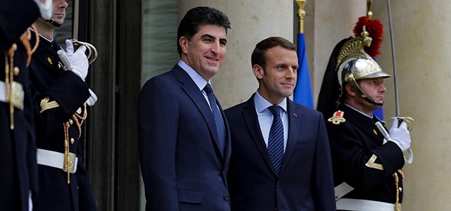 نێچیرڤان بارزانی گەیشتە کۆشکی ئێلیزێ و لەلایەن سەرۆکی فەرەنساوە پێشوازی لێکرا