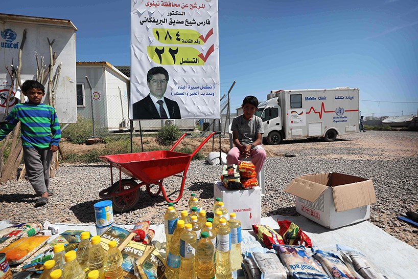 بانگەشەی هەڵبژاردن لە کەمپی ئاوارەکان