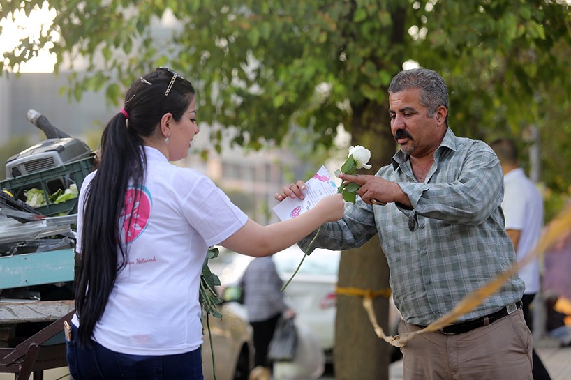 Volunteers hand out flowers, good vibes in Sulaimani