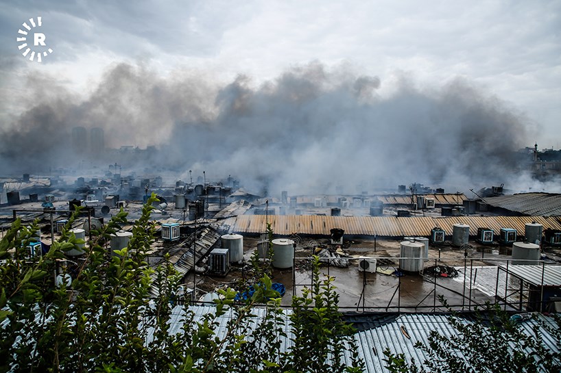 ئاگرە گەورەکەی بازاڕی لەنگەی هەولێر