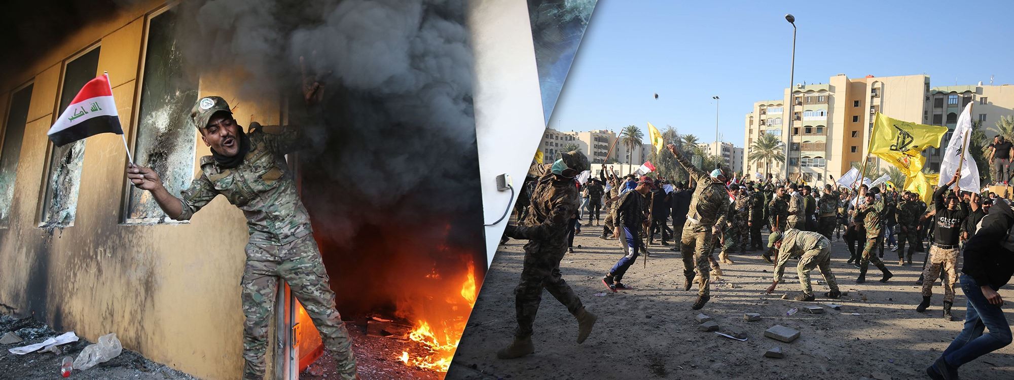 پەیامنێری رووداو لەبەغدا: لایەنگرانی حەشدی شەعبی بەشێک لە دیواری باڵیۆزخانەکەیان سووتاند