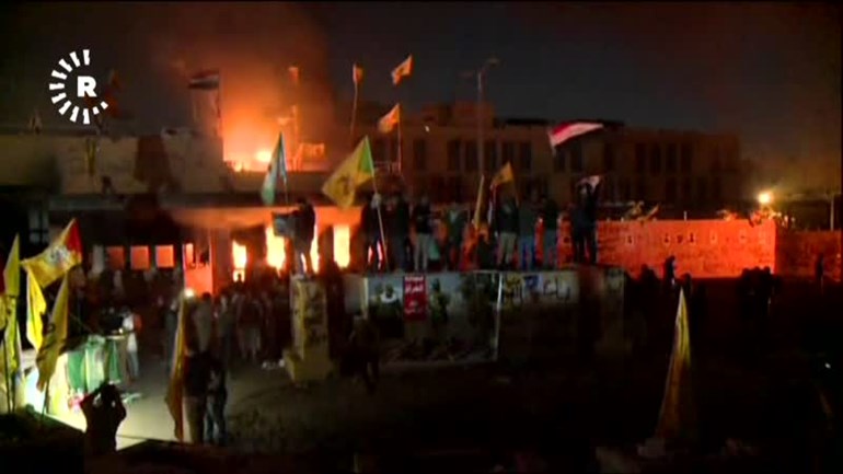 AFP video footage showing the entrance of the US embassy in Baghdad on December 31, 2019. 