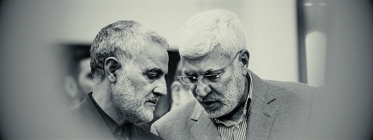 قاسم سولەیمانی، فەرماندەی سوپای قودسی سوپای پاسداران و مەهدی موهەندیس، جێگری سەرۆکی دەستەی حەشدی شەعبی