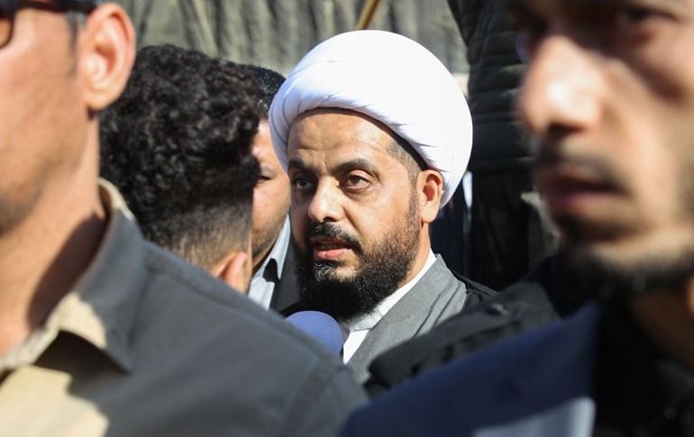 Asaib Ahl al-Haq leader Qais al-Khazali attends the funeral procession of Popular Mobilization Forces (PMF) fighters in Baghdad on December 31, 2019. Photo: Ahmad al-Rubaye / AFP