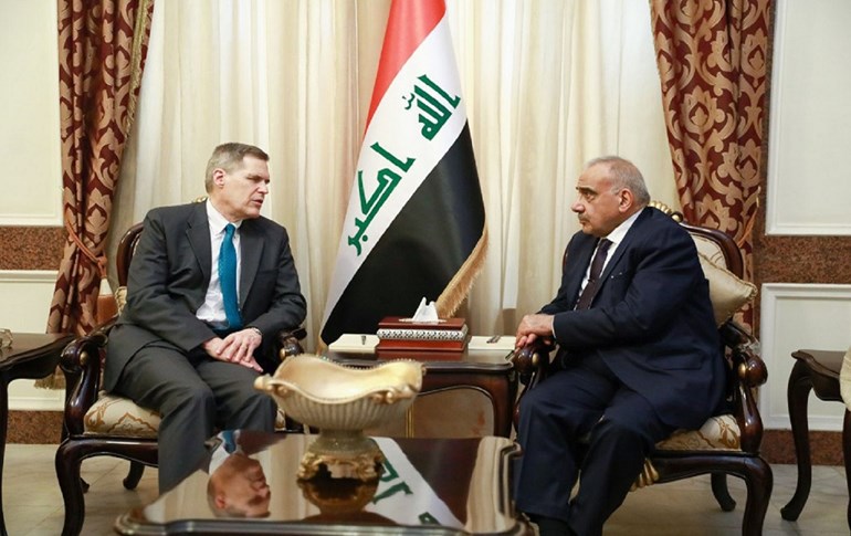 Iraqi Prime Minister Adil Abdul-Mahdi with US Ambassador to Iraq Matthew Tueller on January 6. Photo: Presidency Twitter