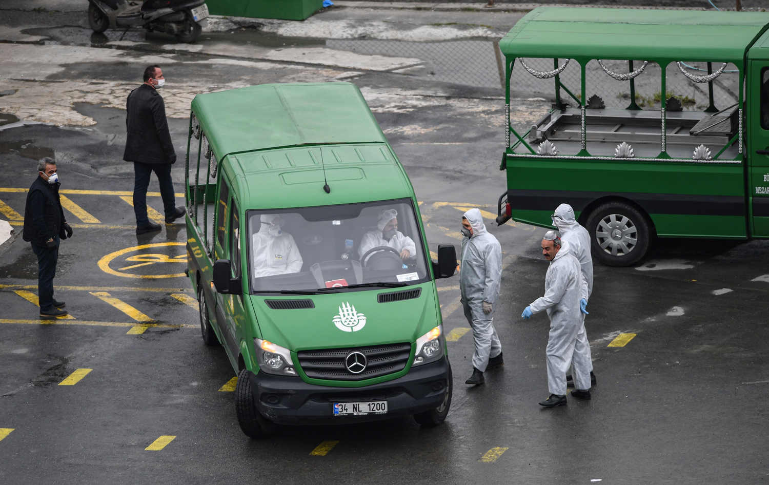 بەرپرسانی تورکیا پۆشاکی خۆپارێزییان پۆشیوە بۆ خۆپاراستن لە کۆرۆنا. وێنە: AFP