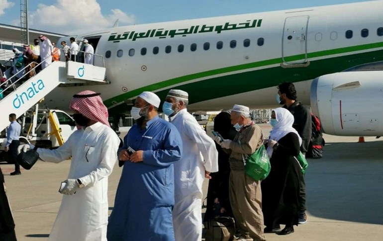Passengers arrive at Erbil International Airport, April 13, 2020. Photo: KRG Department of Foreign Relations