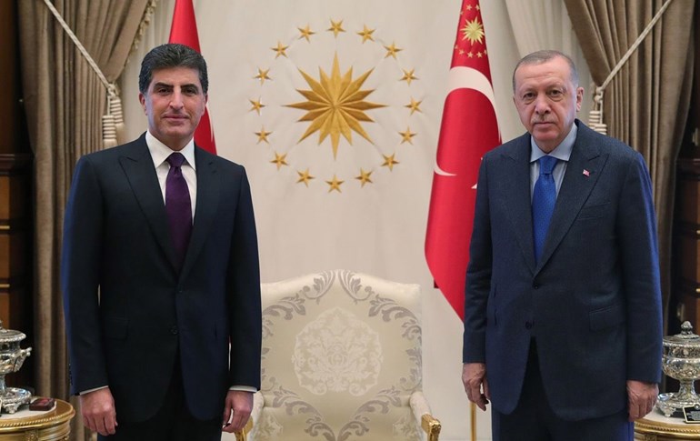Serokê Herêma Kurdistanê, Nêçîrvan Barzanî û Serokomarê Tirkiyê Recep Tayyip Erdogan li Enqerê, 4ê Îlona 2020.
