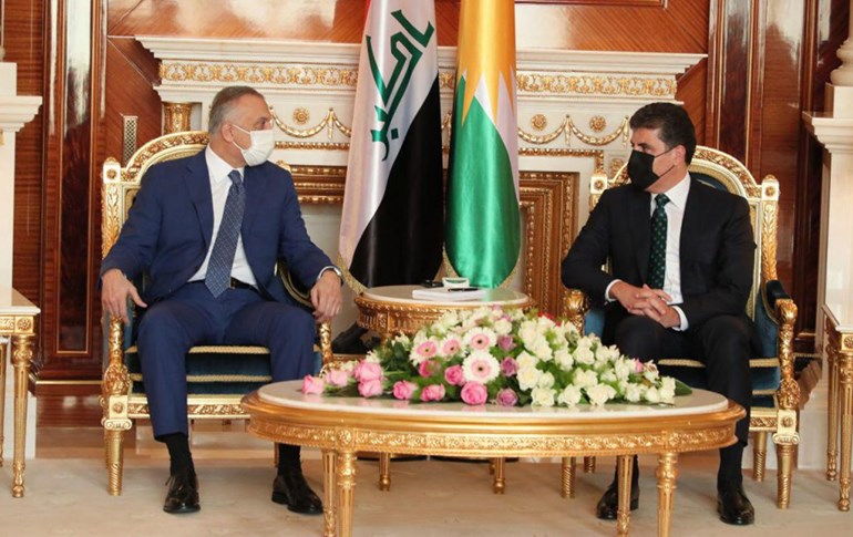 کۆبوونەوەی نێچیرڤان بارزانی و مستەفا کازمی. وێنە: نووسینگەی راگەیاندنی سەرۆکایەتیی هەرێمی کوردستان