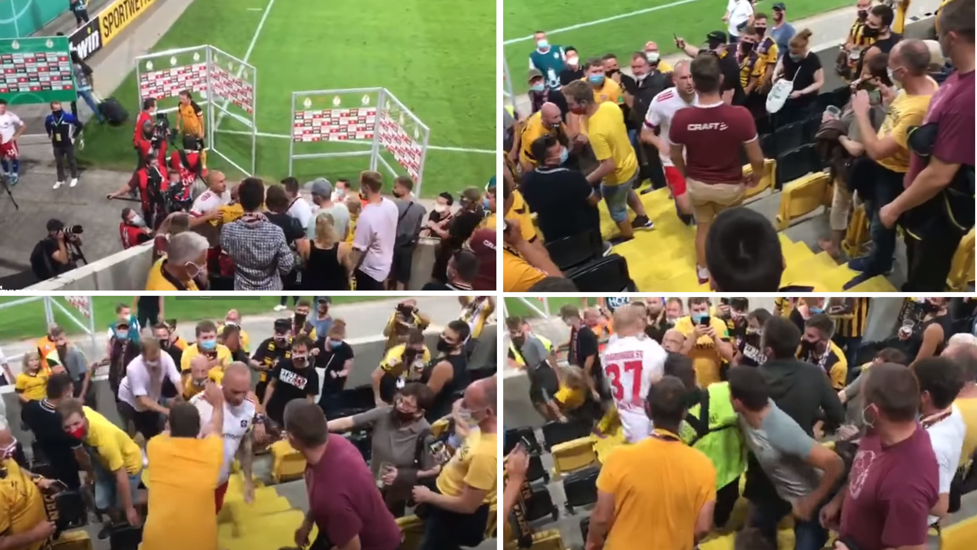 ڤیدیۆ؛ بەرگریکەرێكی هامبۆرگ پەلاماری هاندەرێکیدا