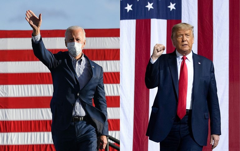 Former Vice President and Democrat candidate Joe Biden and US President Donald Trump at election rallies in Octobber 2020. Saul Loeb, Angela Weiss / AFP