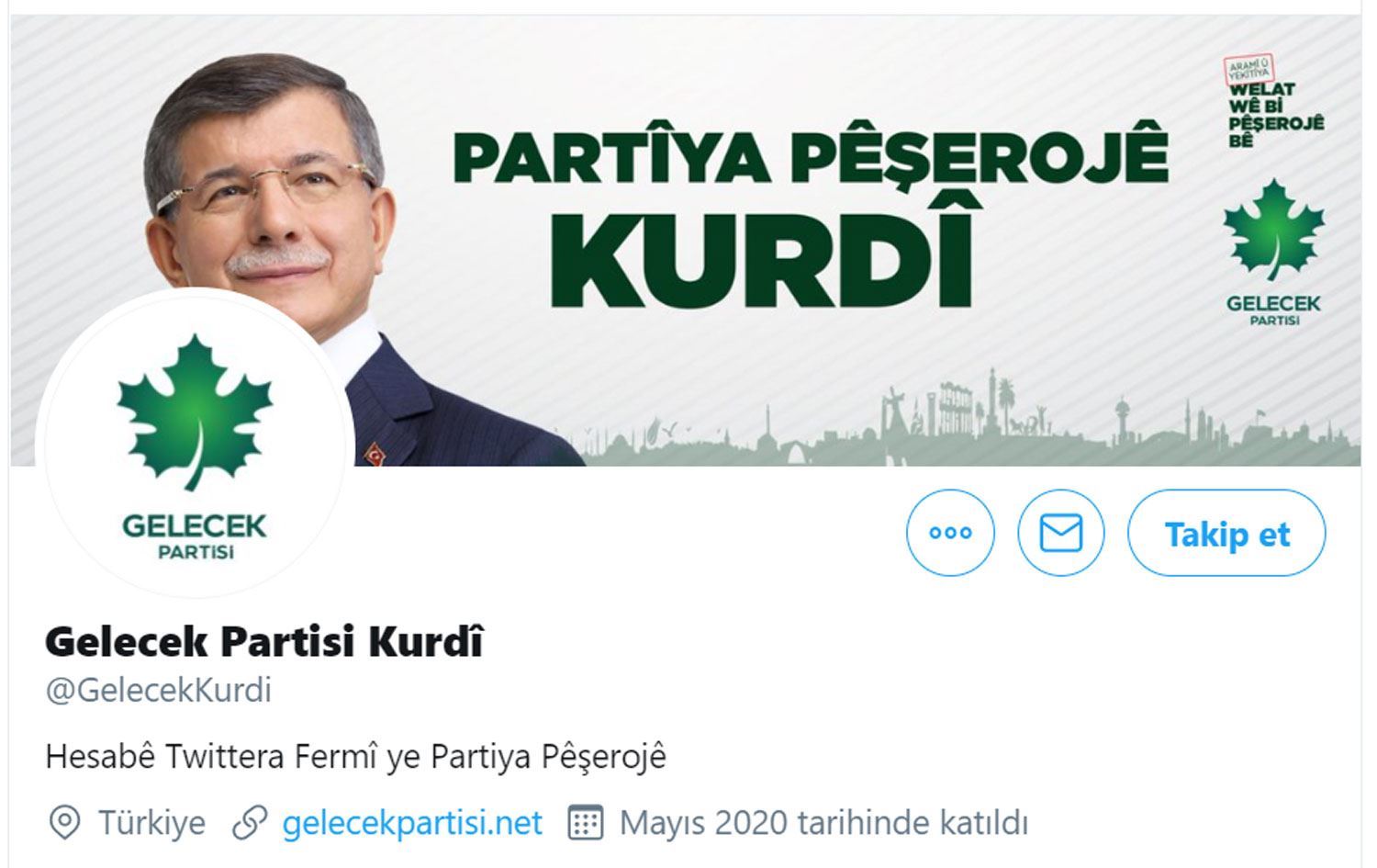 Hejmara Twitterê ya bi Kurdî ya Partiya Paşerojê tê girtin