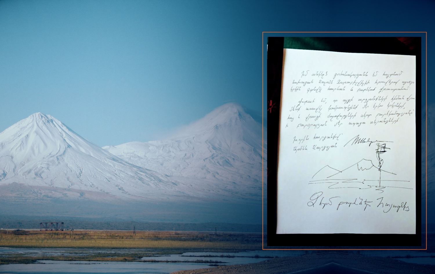 Serokomarê Ermenistanê wêneyê çiyayê Agirî xêz kir