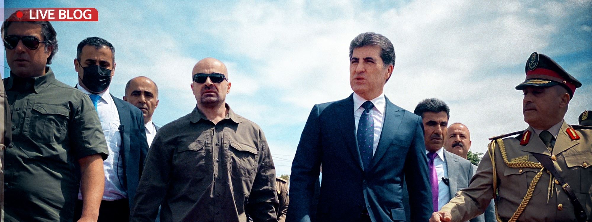 ساتی گەیشتنی نێچیرڤان بارزانی، سەرۆکی هەرێمی کوردستان بۆ کۆلێژی سەربازیی قەڵاچوالان. وێنە: رووداو