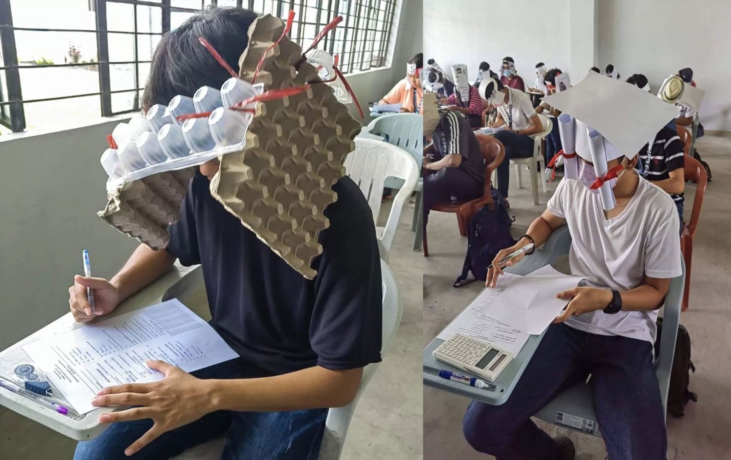 Öğrenciler 'kopya önleyici' şapkalar taktı, görüntüler gündem oldu