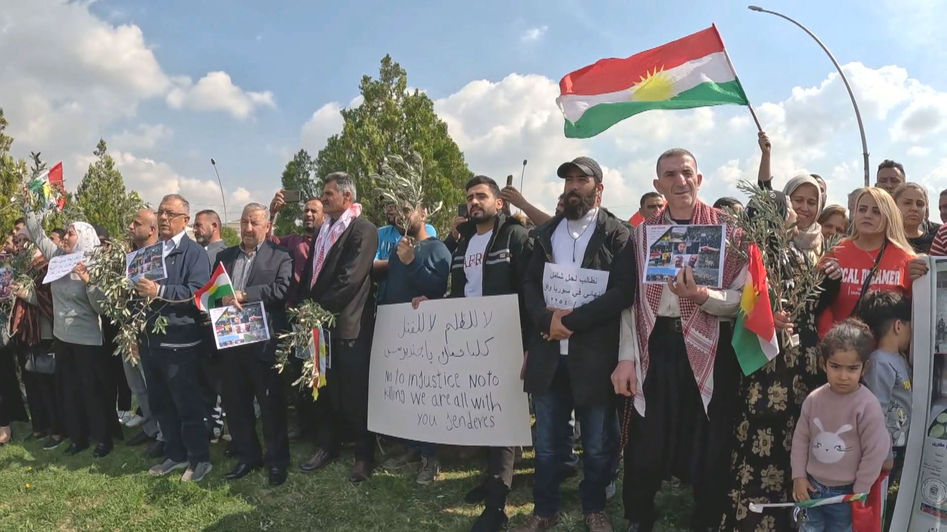 Syrian Kurds protest in Erbil, condemning killing of Newroz celebrants in Jindires