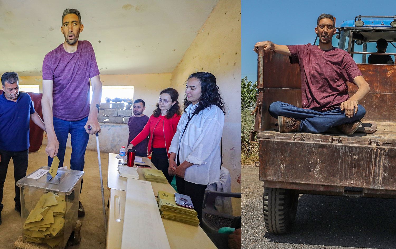 ‘Dünyanın en uzun adamı’ Sultan Kösen traktörle gidip oyunu kullandı